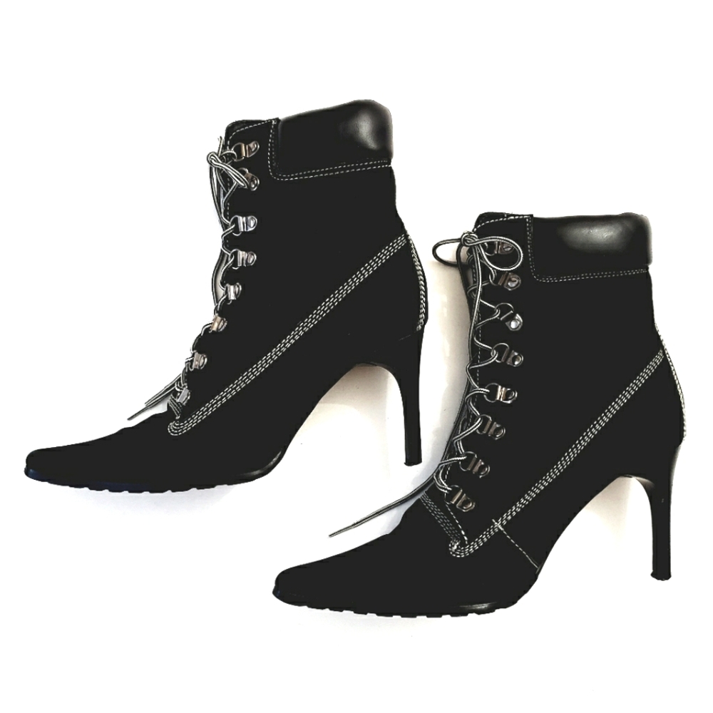 Nine West Nwob Bebop Black Suede Stiletto High Ankle Boots